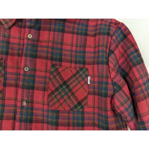 MEN'S RED PLAID FLANNEL FLEECE-LINED SHACKET - SIMPSONS X STEREO - SIZE L - Picture 4 of 10